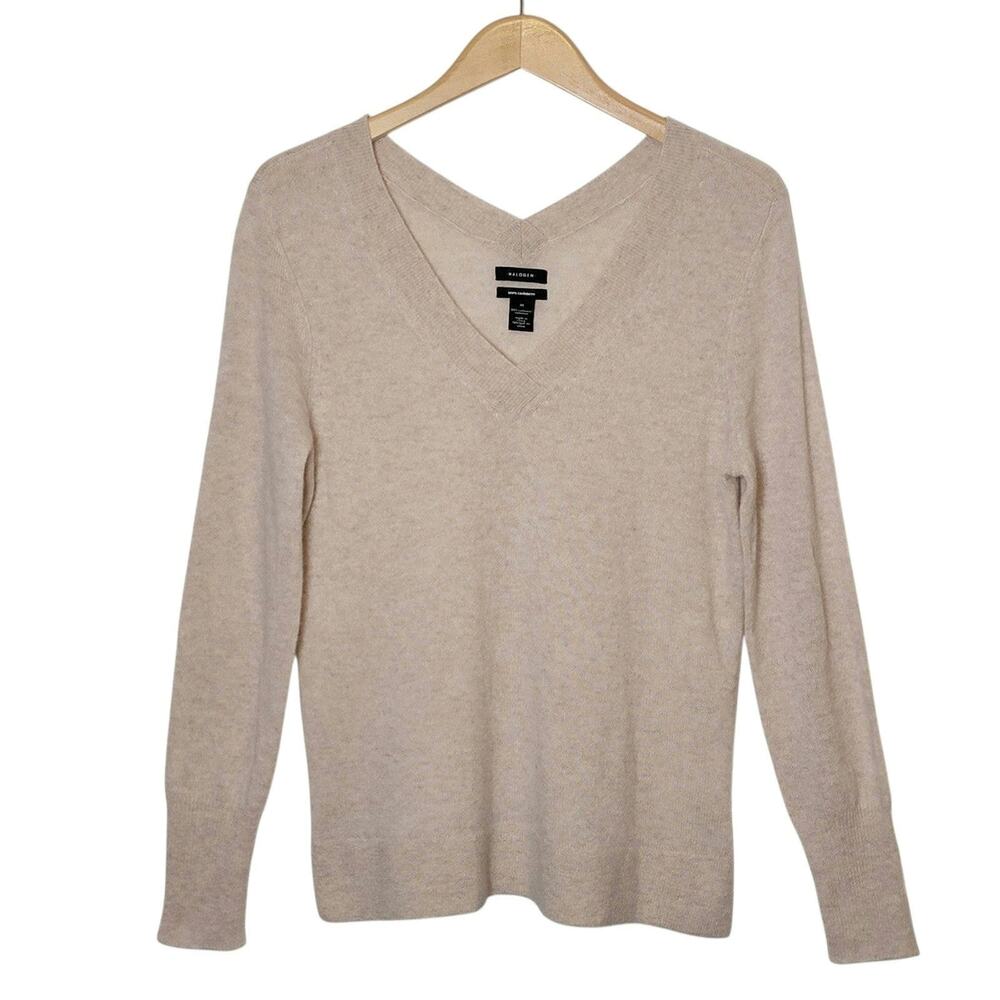 Halogen 100% Cashmere V Neck Pullover Sweater Long Sleeve Beige Cream M Classic - Picture 11 of 11